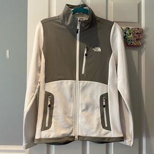 Grey and White North Face Jacket